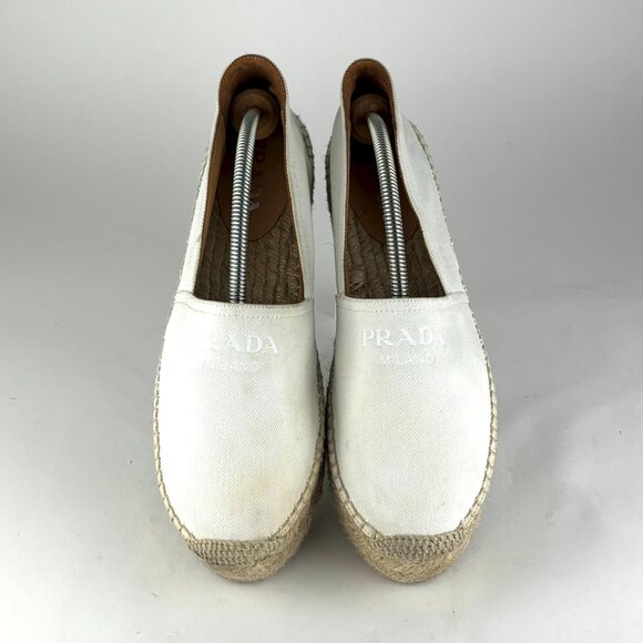 Prada White Canvas Espadrille Flats - size 41/10 US - Picture 3 of 16